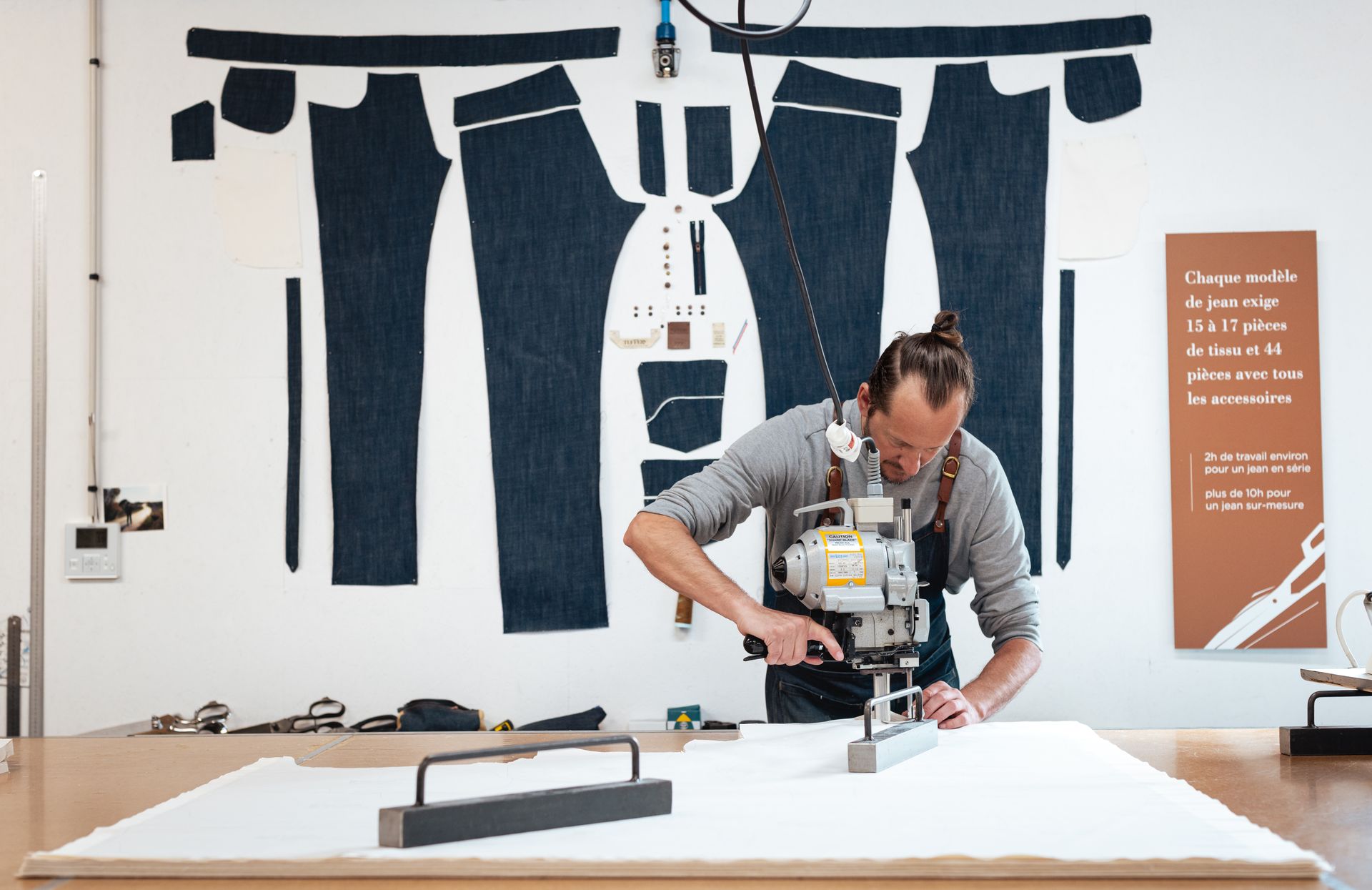 Découpe des toiles dans l’atelier de jeans Atelier Tuffery